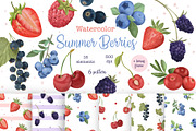 Watercolor Summer Berries + Bonus, a Food Illustration by ArtGiftsStudio (Thumbnail 1 of 4)