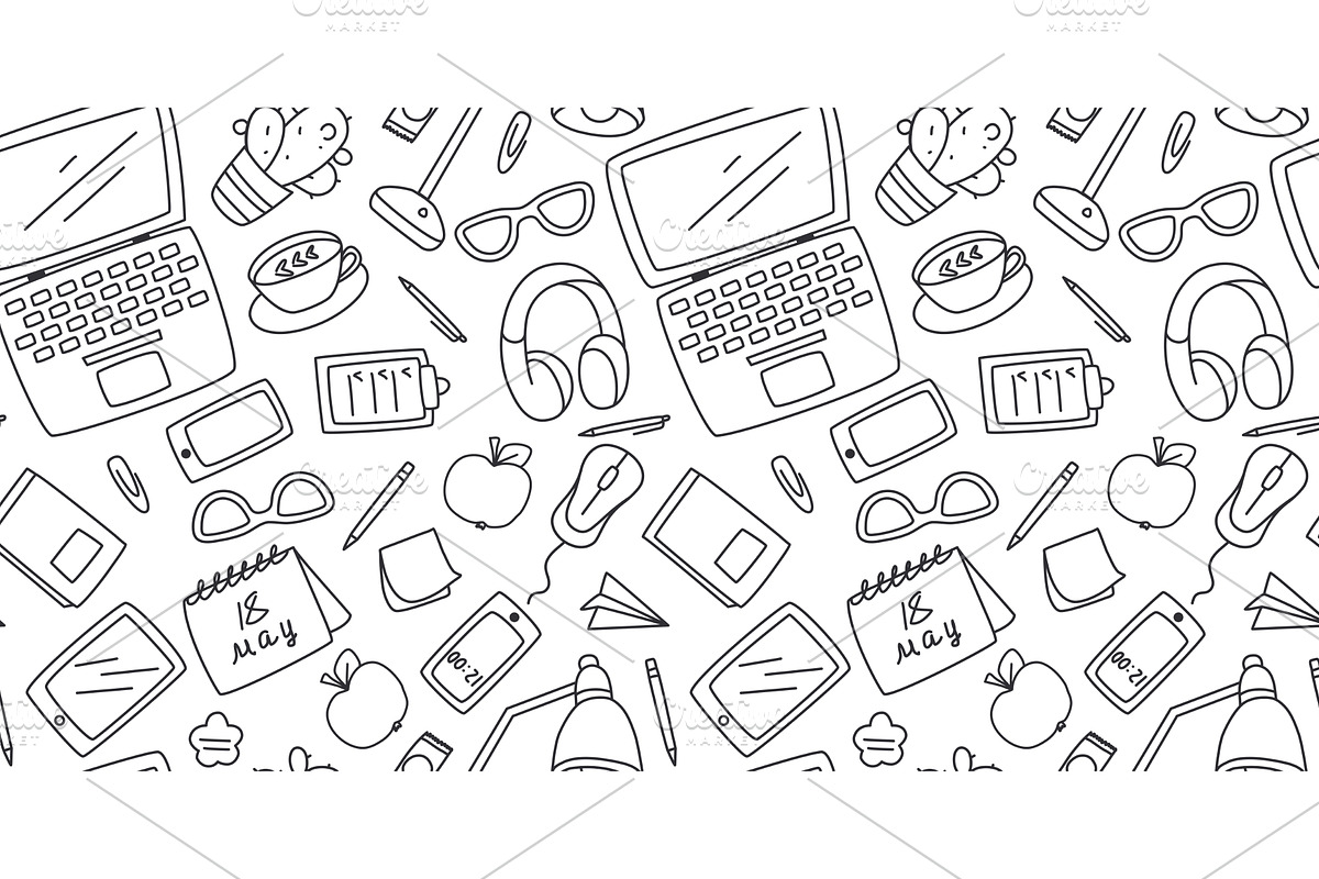 Office worker workspace seamless, an Object Illustration by Tati_Kli