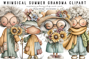 Whimsical summer grandma clipart, an Illustration by SinaCreation