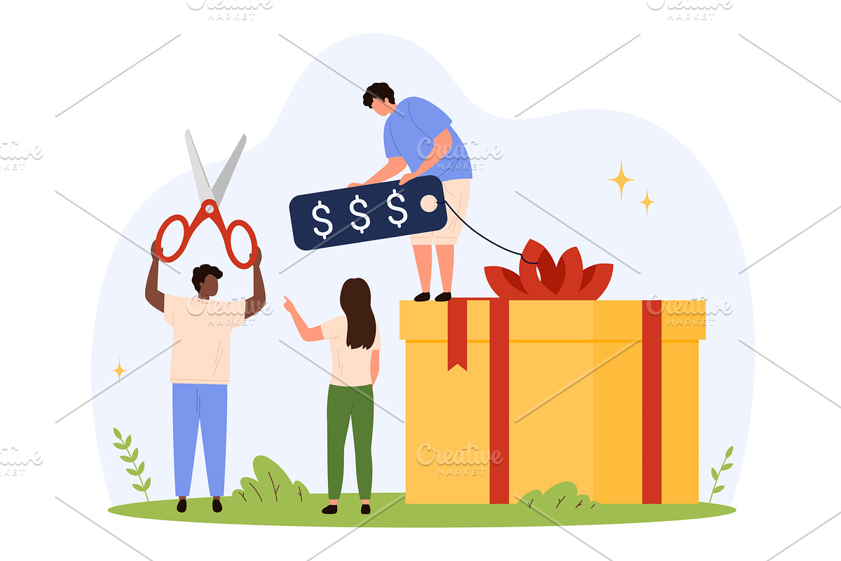 Lowering Price Tag Gift, an Object Illustration by Flashvector