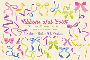 Ribbons & Bows Hand Drawn Clipart