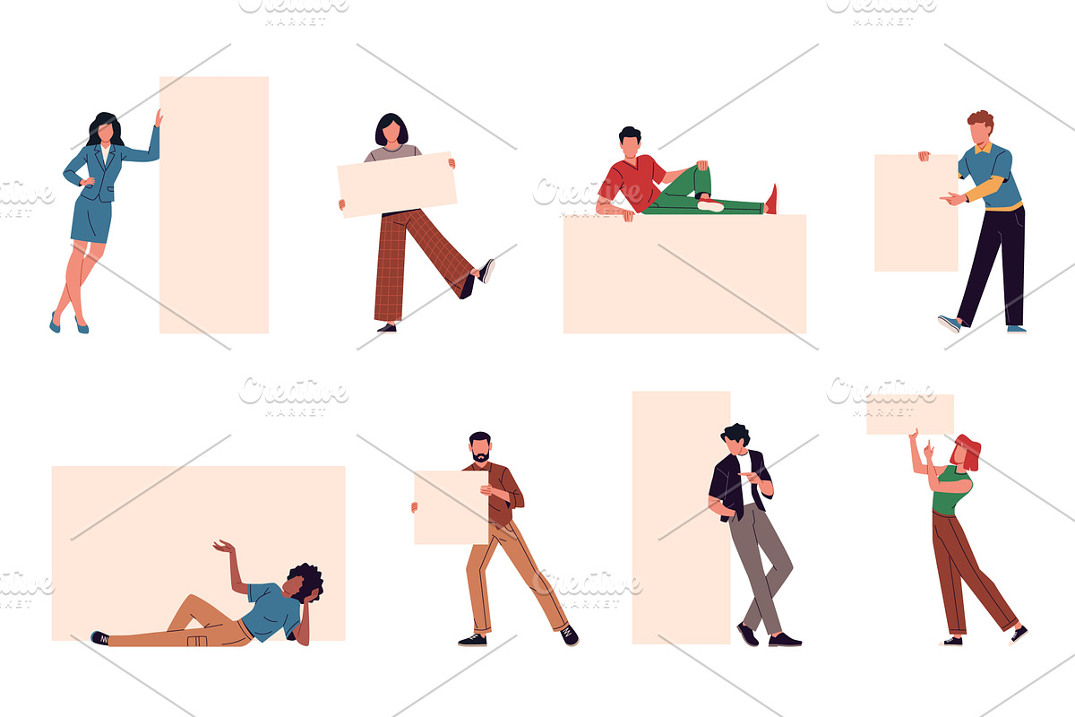 Happy people with advertising place, a Person Illustration by YummyBuum
