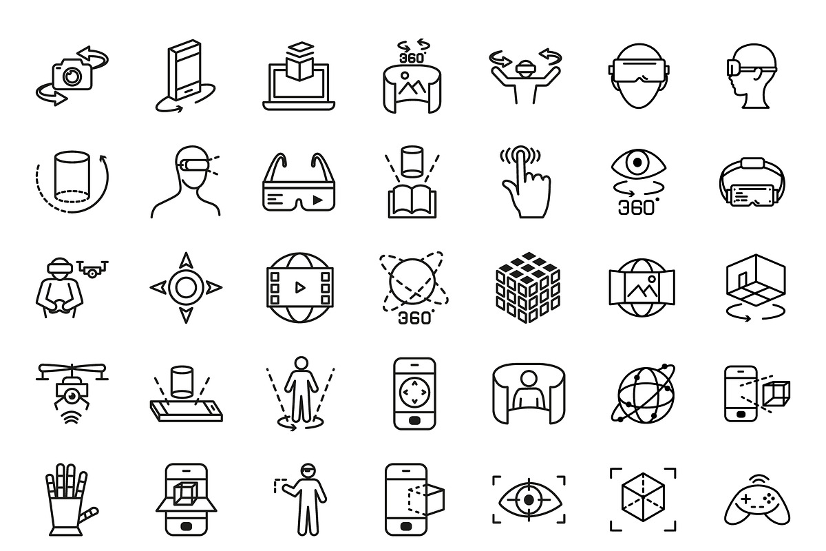 Virtual Reality Line Icons Set