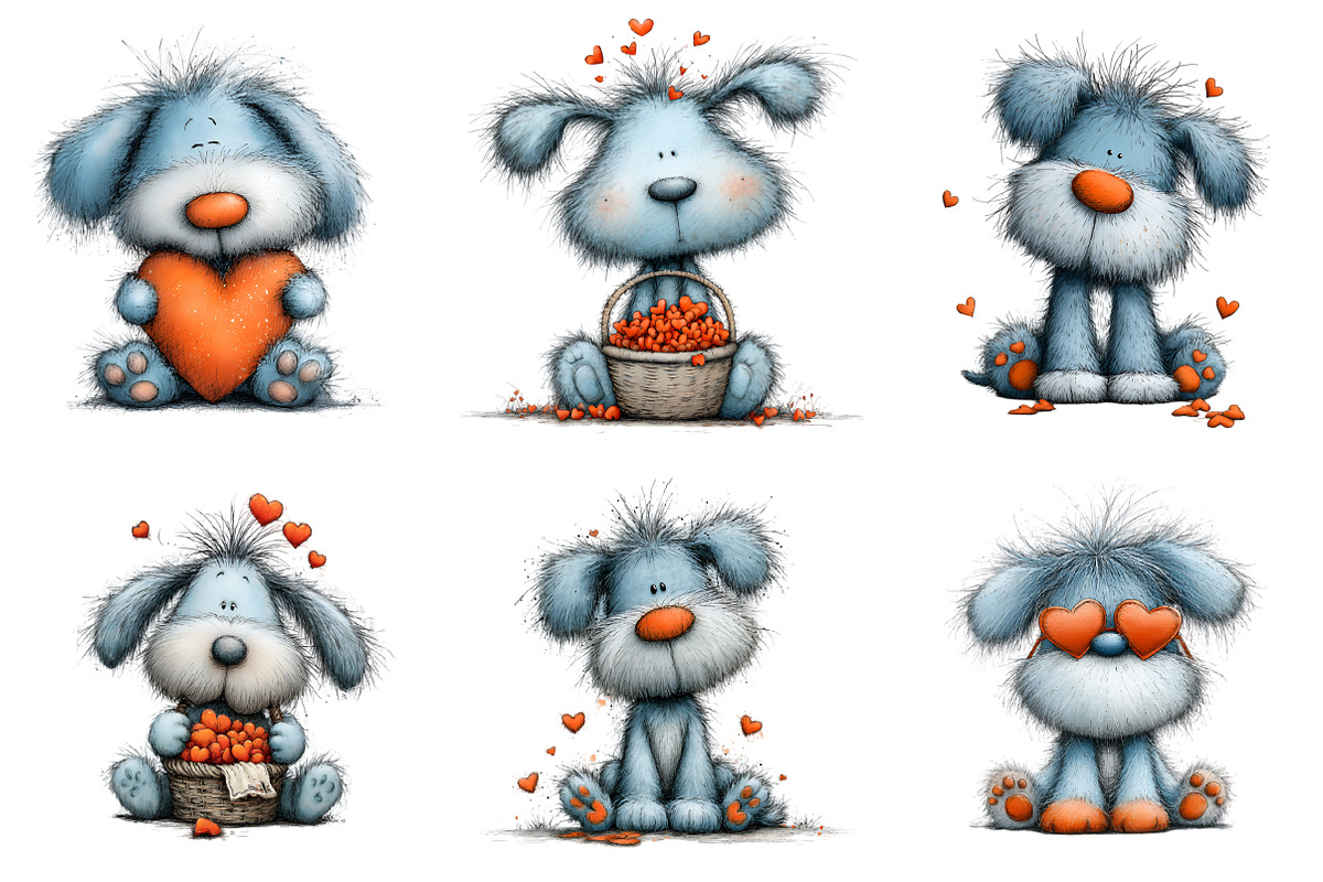 Whimsical Valentine Cute Fluffy Dogs, an Animal Illustration by GatewayDesign (Photo 2 of 3)