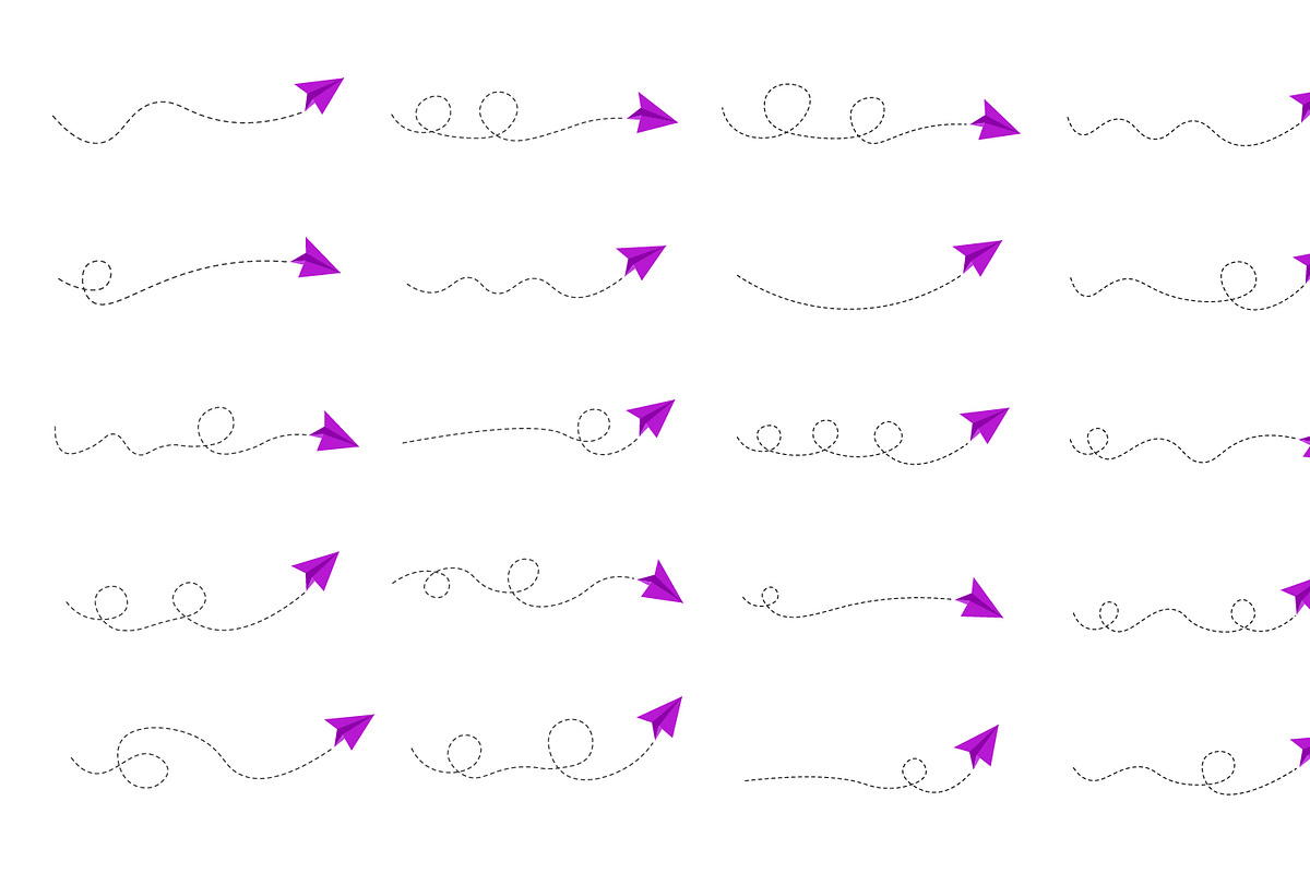 Dashed line paper airplane route, an Illustration by elchinarts