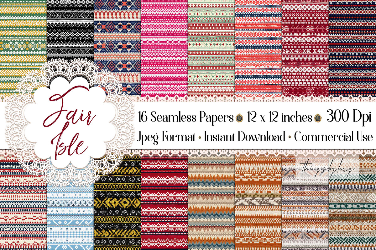 Seamless Fair Isle Nordic Papers, a Pattern Graphic by ThingsbyLary (Photo 1 of 10)
