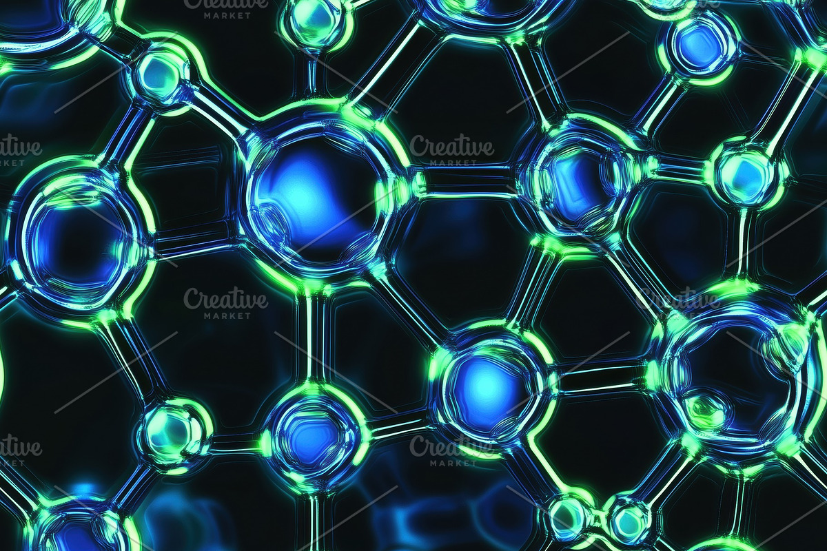 Seamless abstract representation of interconnected molecules with a glowing blu, a Pattern Graphic by Textures & Backgrounds