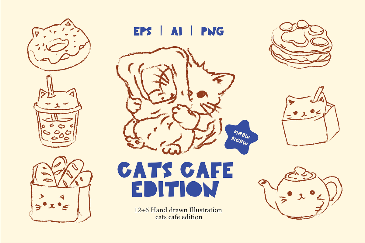 Hand Drawn Cats Cafe Edition, a Food Illustration by HunEyy (Photo 1 of 8)
