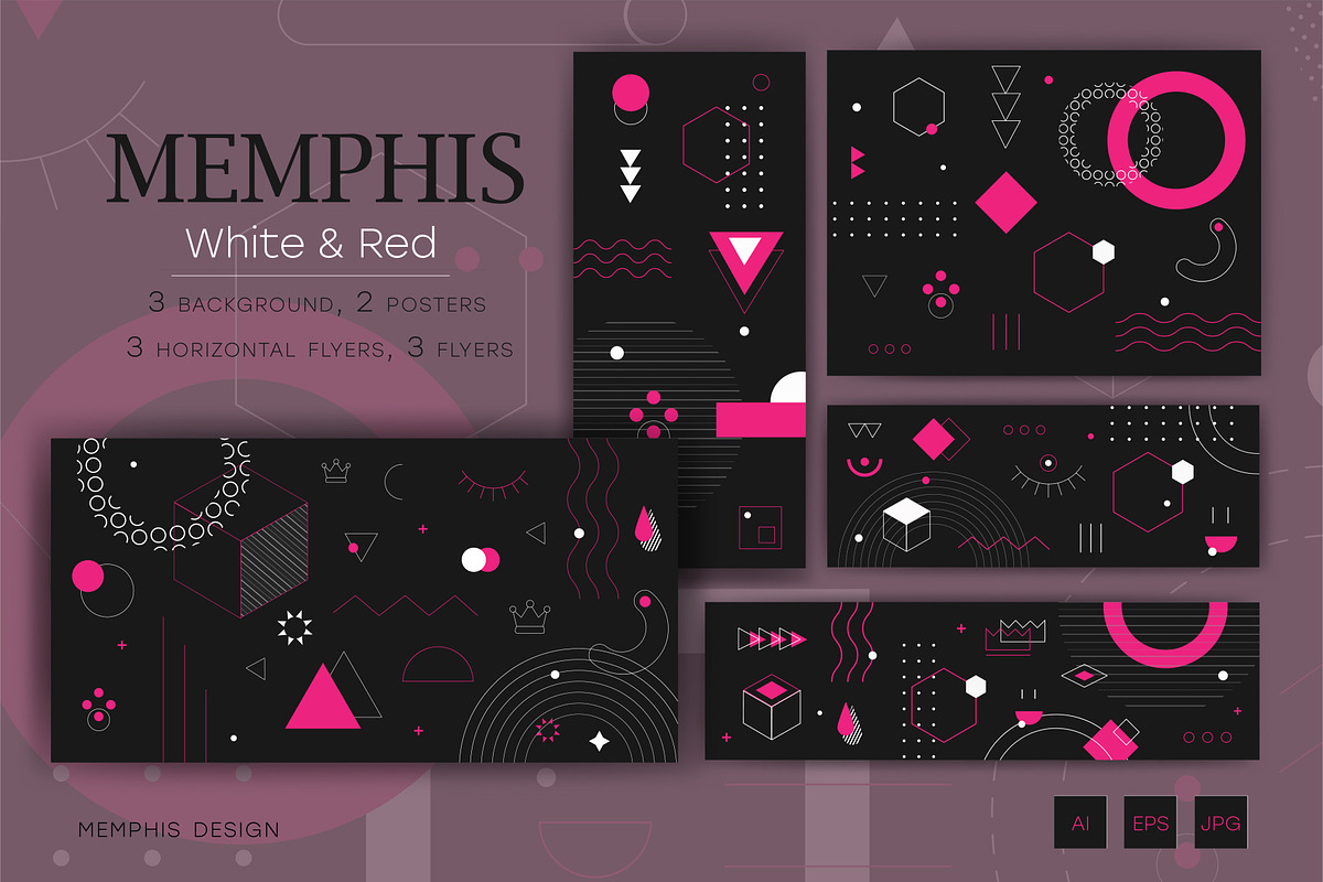 Memphis backgrounds. White and Red., a Decorative Illustration by KENO Mascots (Photo 1 of 5)
