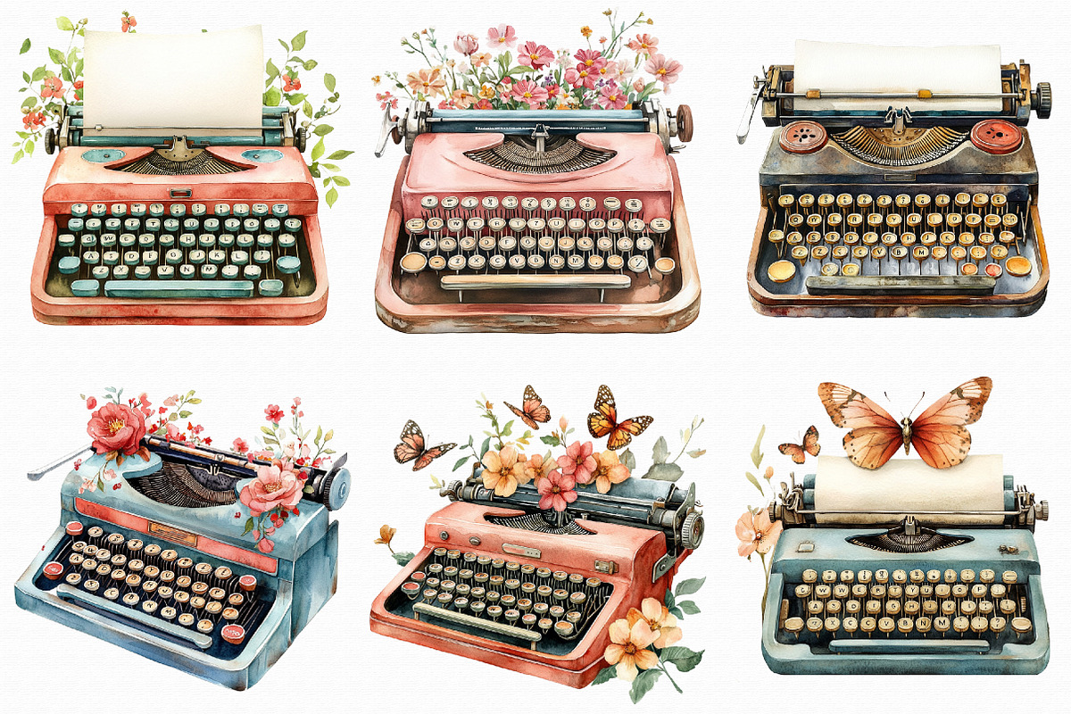 Watercolor Typewriter Clipart, an Illustration by Libby Wishes (Photo 4 of 10)