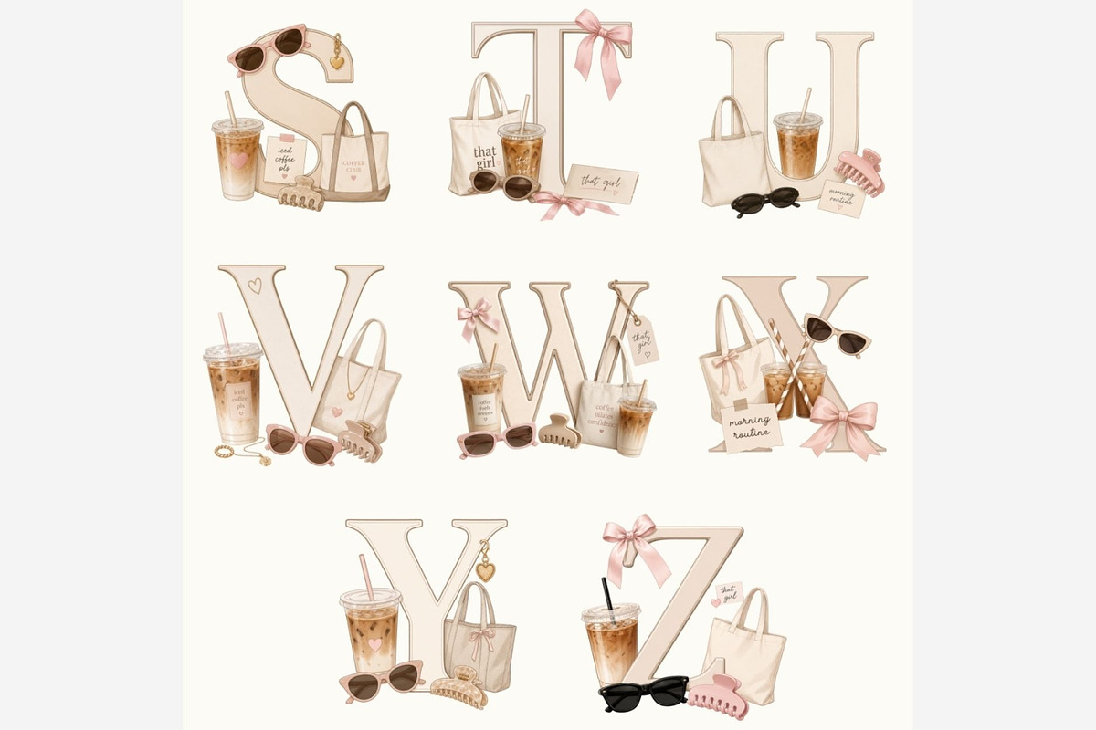 That Girl Coffee Alphabet PNG Bundle, a Work Illustration by Tanya Kart (Photo 3 of 6)