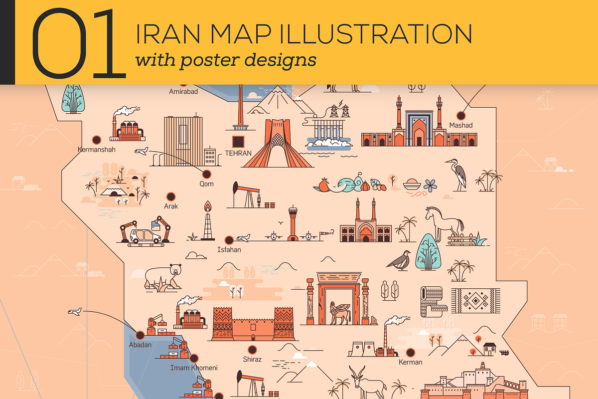 Iran Map Illustration, an Illustration by Kursat Unsal (Photo 1 of 6)