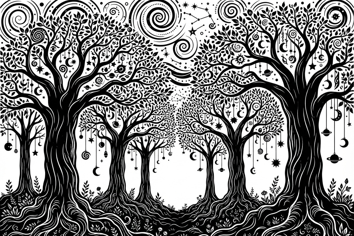 50 Mystical Galaxy Forest Silhouette, a Technology Illustration by Amazin_art (Photo 7 of 33)