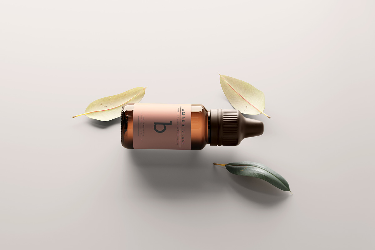 Amber Glass Dropper Bottle Mockups, a Cups & Container Mockup by pmvch (Photo 14 of 20)