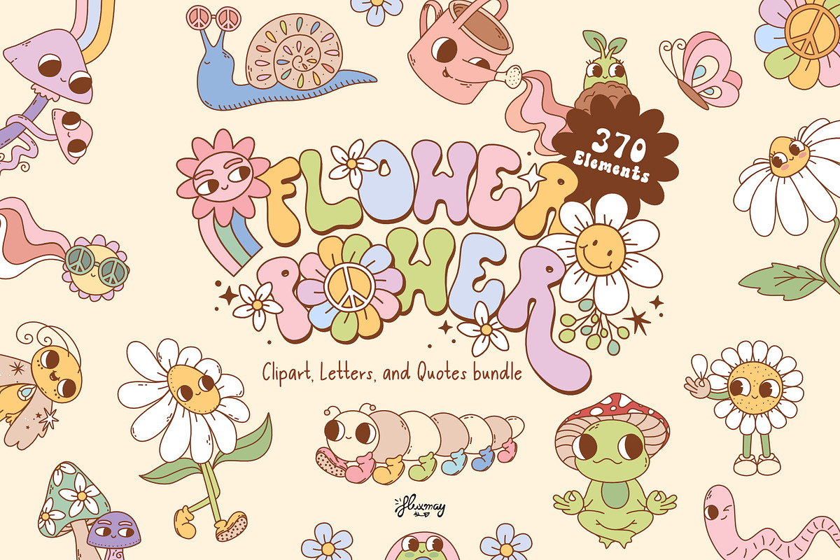 Flower power - retro groovy bundle, an Object Illustration by Huxmay (Photo 1 of 13)