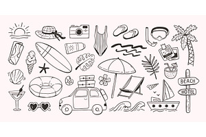 Summer vacation doodle icon. Beach, an Object Illustration by winwin.art
