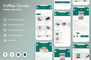 Coffee Corner Mobile App UI Kit, an UI Kit Template by Betush
