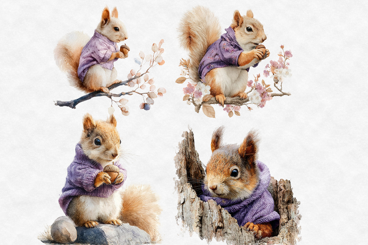Watercolor Spring Squirrel Clipart, an Illustration by Designworld (Photo 3 of 6)