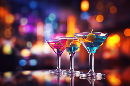 Alcohol martini cocktail in glasses on blurred background, a Food & Drink Photo by AlyaAnd