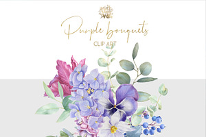 Purple Watercolor Flowers Clipart