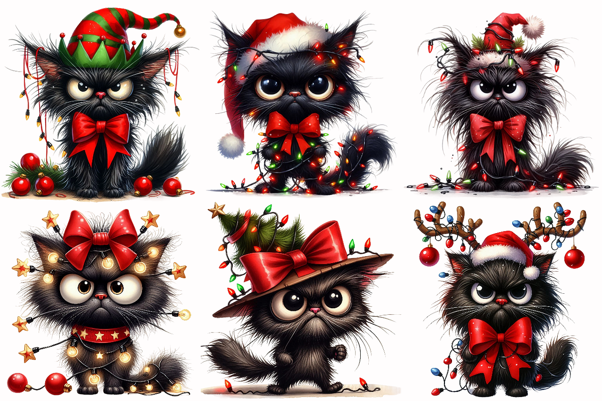 Grumpy black cat clipart, an Animal Illustration by AnetArtStore (Photo 2 of 7)