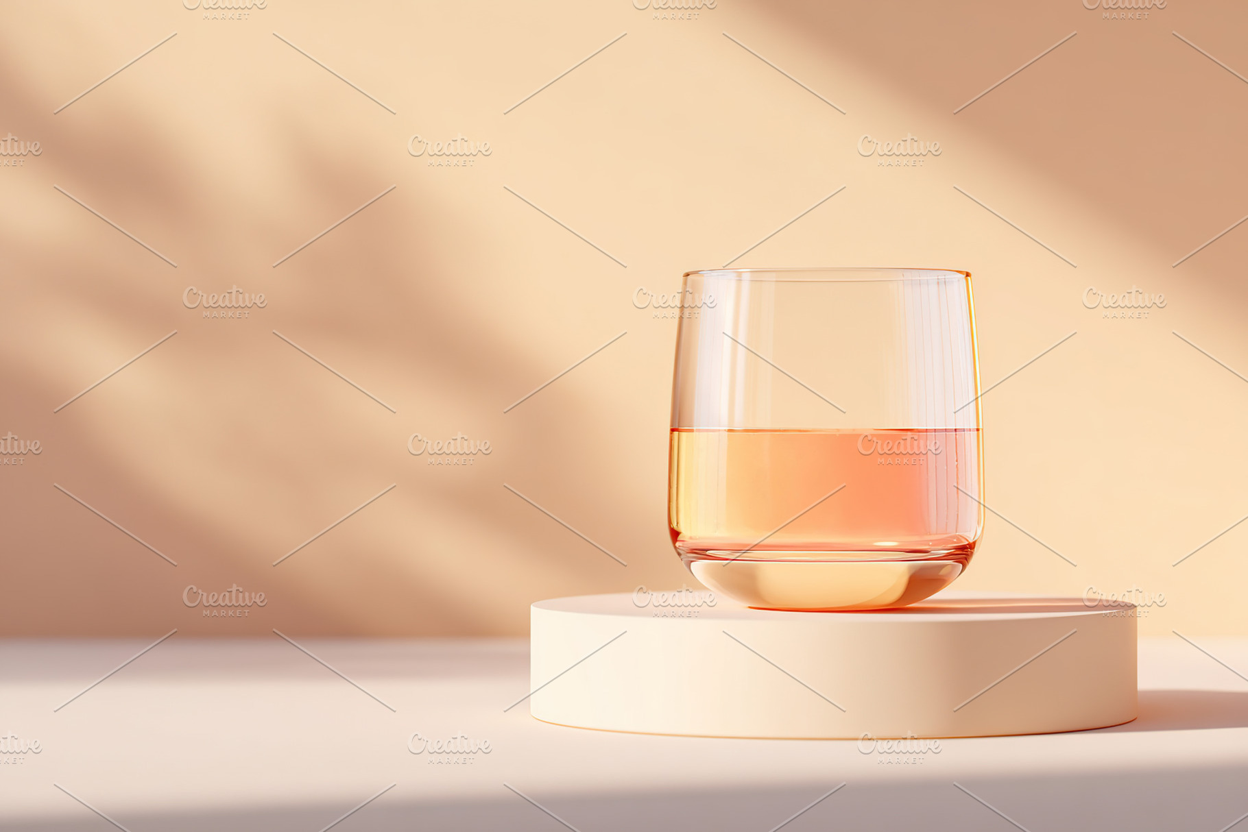 Elegant glass filled with pink liquid placed on a minimalistic pedestal in soft, a Food & Drink Photo by AlyaAnd