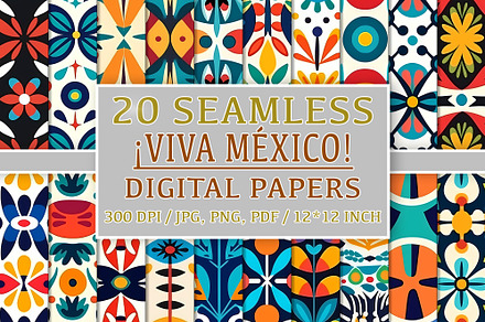 20 Seamless Viva Mexico Patterns, a Pattern Graphic by Nordic Design