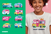 RV Camper Clipart & Printable Cards, a Transportation Illustration by Ejevyaka (Thumbnail 5 of 6)