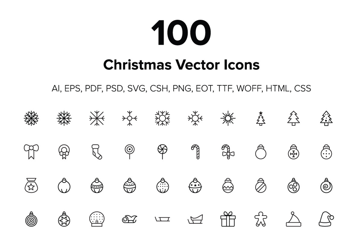 100 Merry Christmas Icons, an Outline Icon by Creative Stall (Photo 1 of 3)