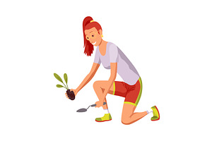 A woman kneels with a potted plant, an Object Illustration by the8monkey