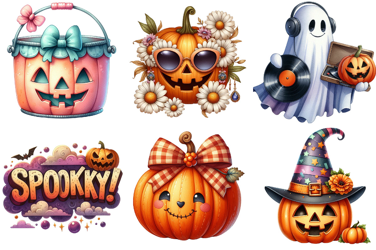 Cute Retro Halloween Clipart, an Illustration by Pixels.Craft (Photo 3 of 9)
