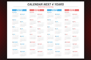 Calendar For Next 4 Years 2020-2023