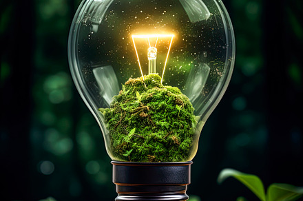 eco light bulb surrounded by fores, a Background Photo by huertas19
