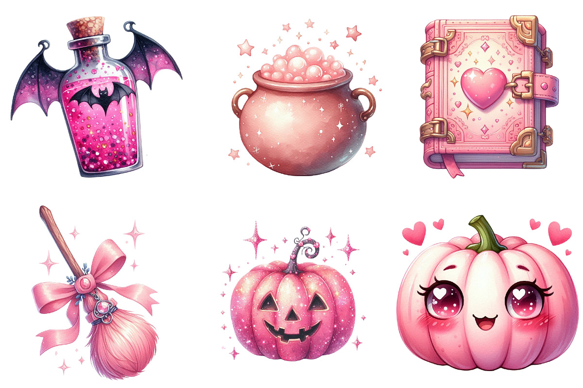 Charm Pink Halloween Clipart, an Illustration by Watercolor design (Photo 2 of 4)