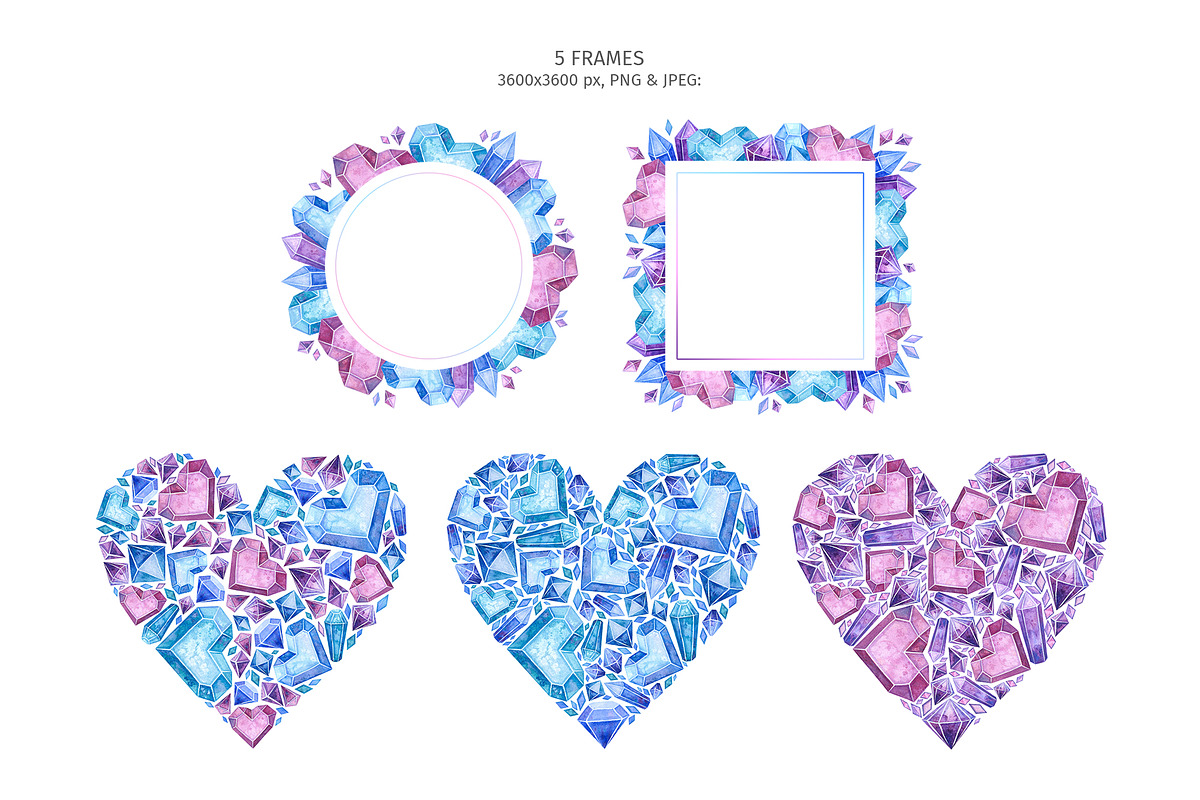 Crystal Hearts Clipart, Patterns, a Decorative Illustration by Valin Malin (Photo 4 of 13)
