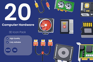 Computer Hardware 3D Icon Pack, a 3D by baii09