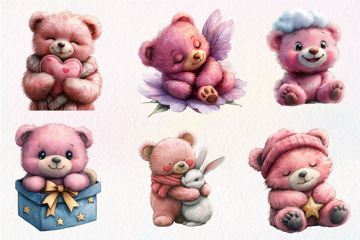 Pink Teddy Bear Clipart, Sweet Dream, an Illustration by CreationArt (Photo 4 of 9)