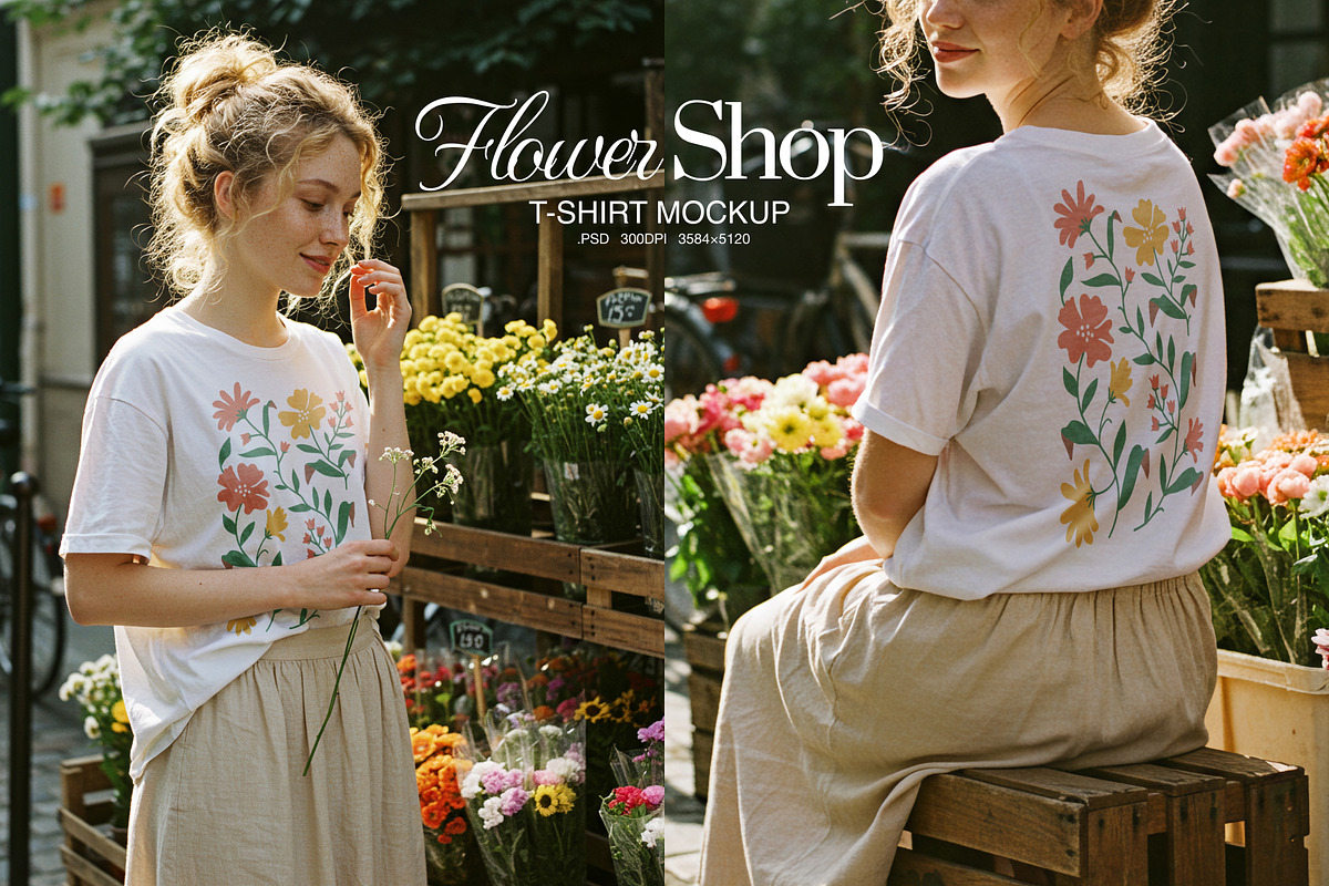 Flower Shop T-Shirt Mockup Bundle, a Shirt Mockup by Goodies.Buro (Photo 1 of 3)