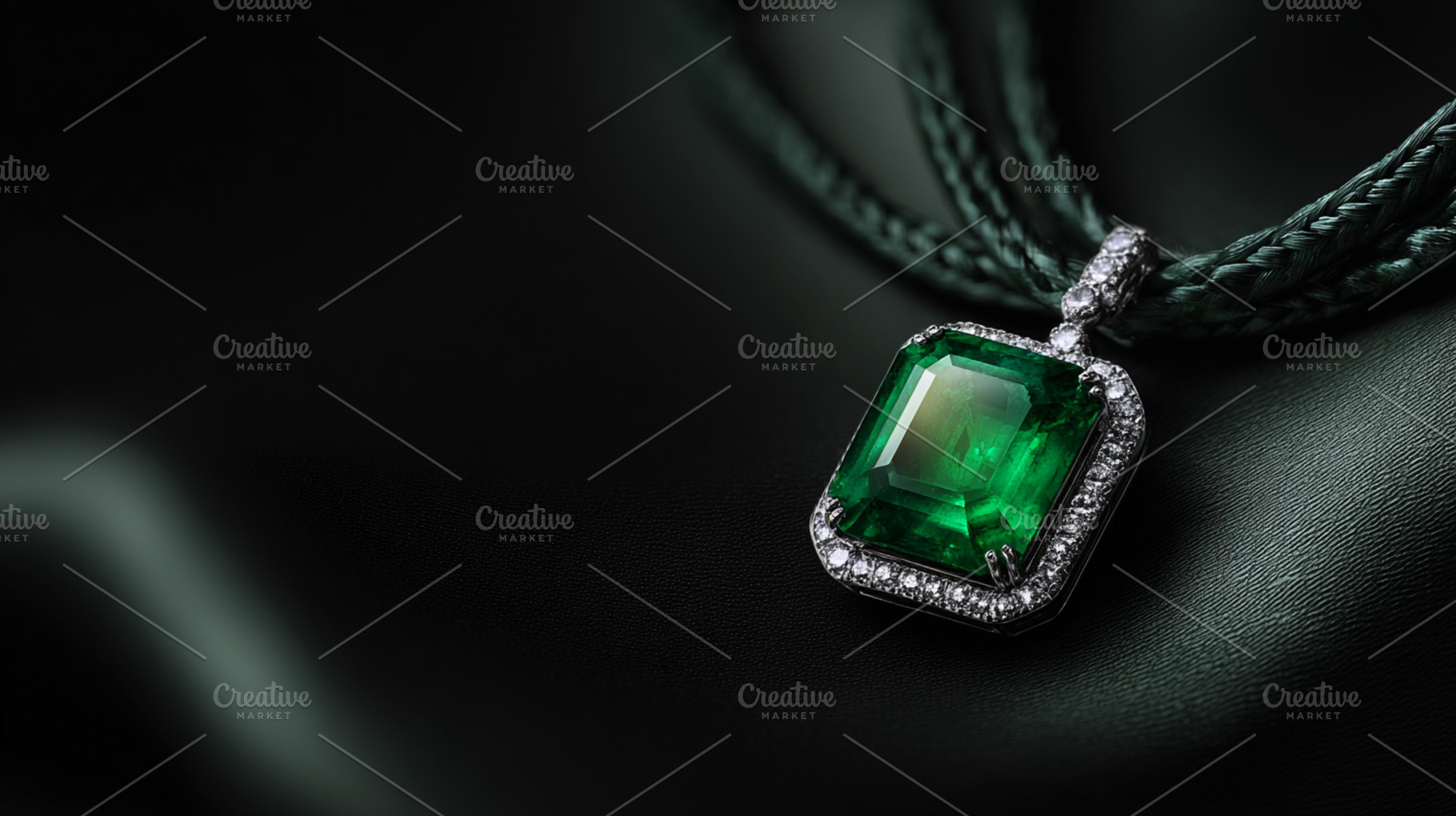 Emerald pendant necklace featuring a large green gemstone framed, a Photo by Studio ANNA