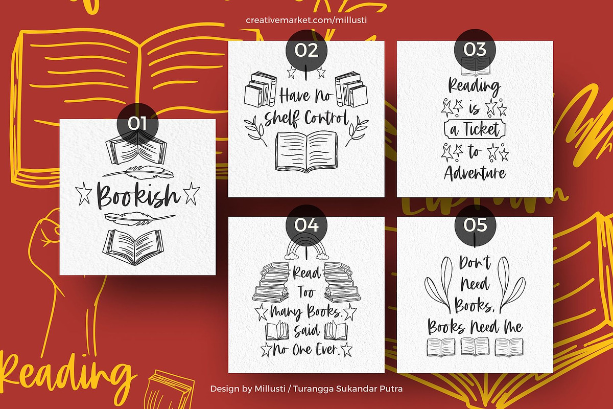 50 Bookish Quotes SVG Bundles Reader, an Object Graphic by Millusti (Photo 2 of 7)