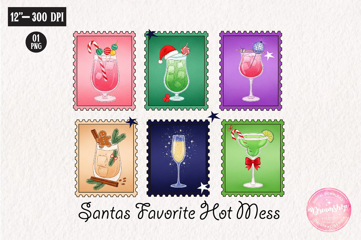 Santa Christmas Cocktail Stamps Png, an Illustration by CreationArt (Photo 1 of 4)