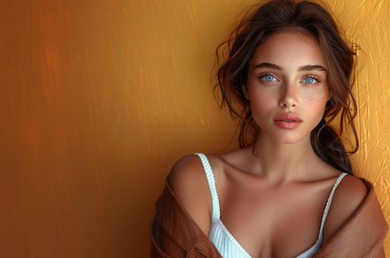 A portrait of a beautiful young woman wearing a stylish  jacket, a Beauty & Fashion Photo by AS photostudio