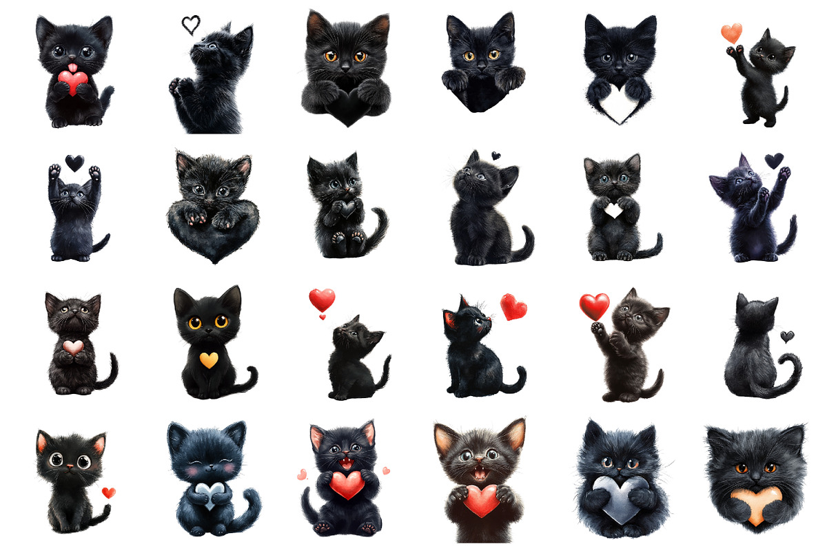 Quirky Black Cat Heart Paws Love PNG, a Seasonal Illustration by designcity5 (Photo 2 of 5)