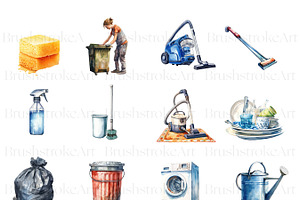 Watercolor Cleaning Clipart Pack