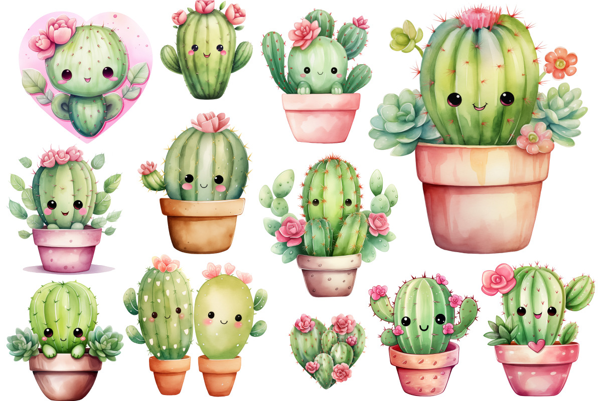 Adorable Cactus Clipart 30 PNG, an Object Illustration by Whimsy Brush Studio (Photo 3 of 6)