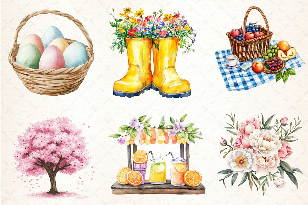 Watercolor Warm Spring Clipart, an Illustration by DreamCafeArt (Photo 2 of 3)