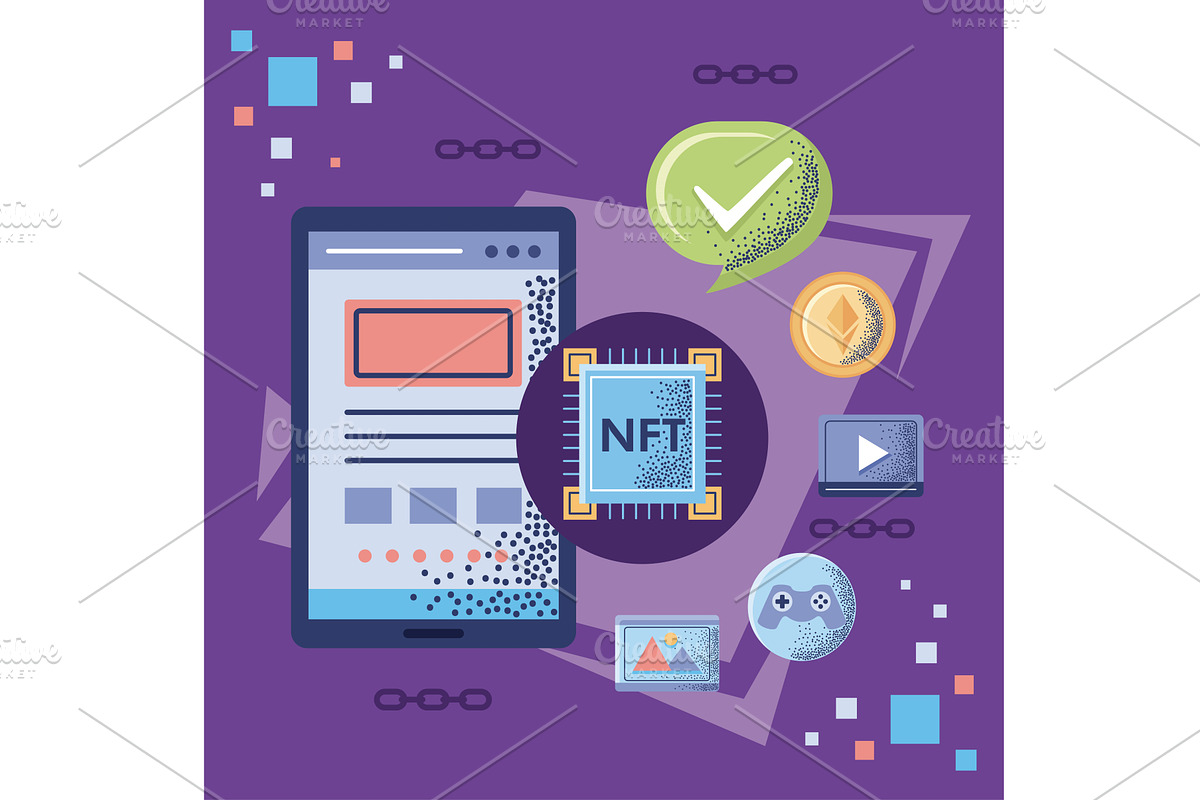 smartphone with nft tech, a Technology Illustration by studiogstock