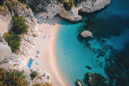Beautiful secluded beach with turquo, a Photo by Tanuart