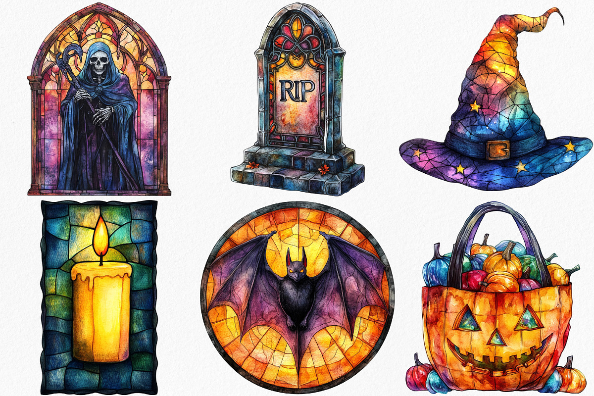 Halloween Stained Glass Clipart, an Illustration by Canvas Craft (Photo 2 of 8)