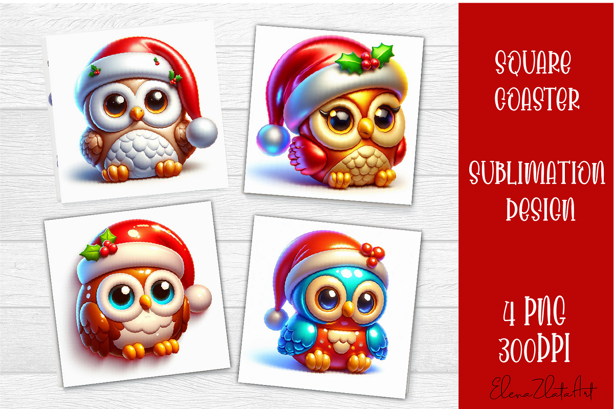 3D Christmas Coaster Sublimation, an Animal Illustration by ElenazlataArt (Photo 2 of 9)